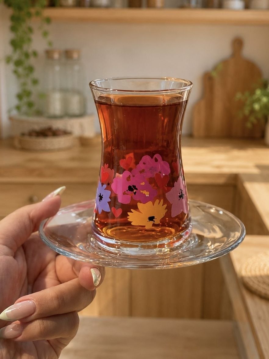 ست چایخوری گلدار ترک برند پاشاباغچه هشت‌پارچه